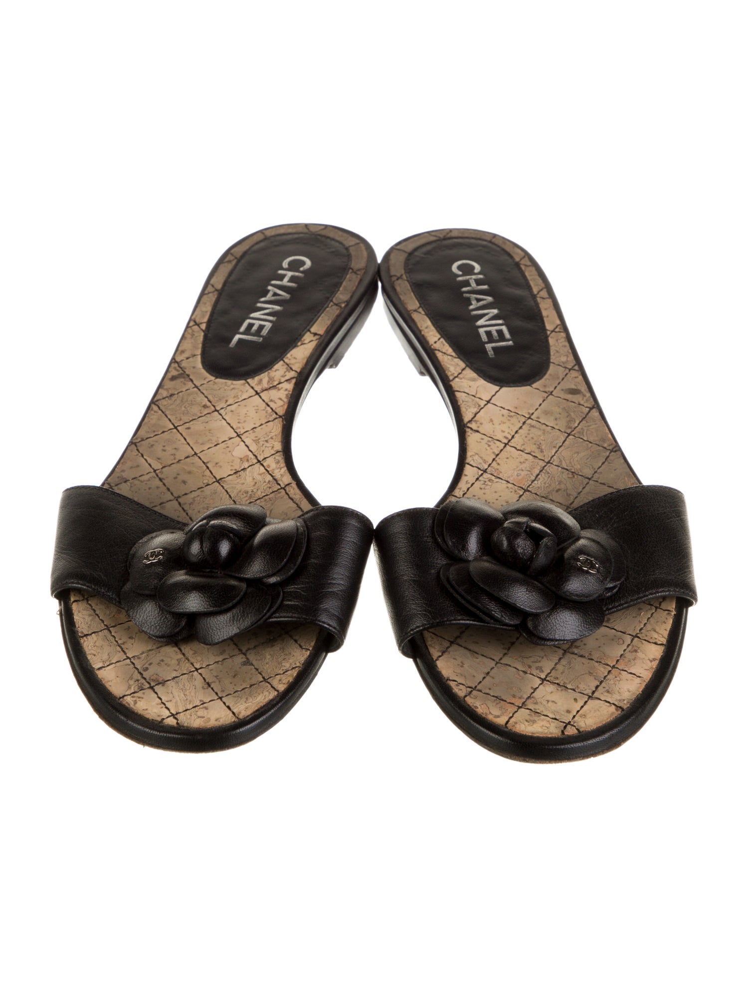 Chanel Interlocking CC Logo Leather Slides